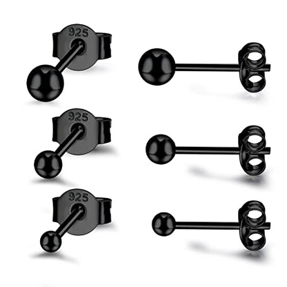 EPIRORA Sterling Silver Stud Earrings for Women- 3 Pairs Tiny Ball Stud Earrings Round CZ Cubic Zirconia Earrings Pearl Earrings Set Cartilage Small Tragus Earrings(2mm,3mm,4mm) - style: Ball earrings(2mm,3mm,4mm)-Black gold