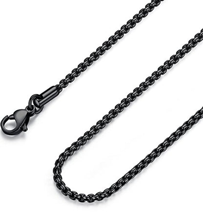 FOSIR Mens Womens Stainless Steel Black Rolo Cable Chain Necklace, Round Box Chains for Men, 2/3/4/5mm Width - size: 16.0 Inches long, style: 2mm wide-stainless steel