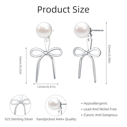 Gold Silver Pearl Earrings for Women - Hoop Earrings for Women Trendy 14K Gold Plated/Silver Twist Rope Bow Stud Bow Pearl Huggie Earring Hoops Pearls Dangle Cubic Zirconia Earring Jewelry Gift Womens - color: Silver bow
