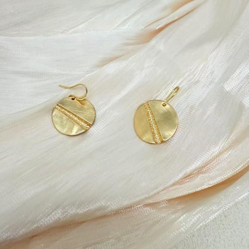 Gold Earrings 14k Gold Plated Hoop Earrings Dainty Pearl hoop Disc Coin Bead Starfish Teardrop Circle Dangle Drop Earrings for Women Hypoallergenic Jewelry Gifts - color: Brushed Disc-Gold