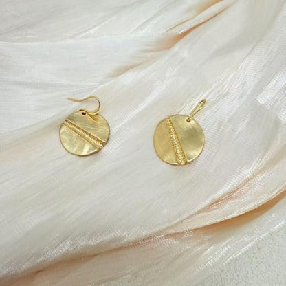 Gold Earrings 14k Gold Plated Hoop Earrings Dainty Pearl hoop Disc Coin Bead Starfish Teardrop Circle Dangle Drop Earrings for Women Hypoallergenic Jewelry Gifts - color: Brushed Disc-Gold