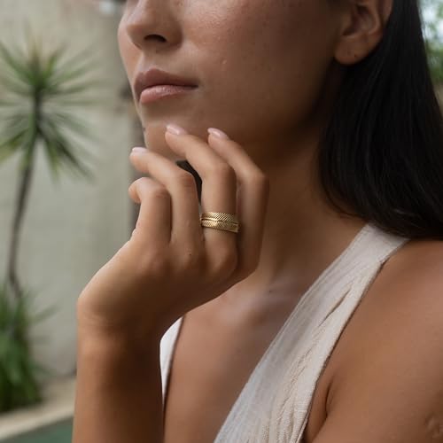 Made by Nami Stainless Steel Gold Adjustable Rings for Women Stackable Chunky Gold Rings for Women - color: Boho