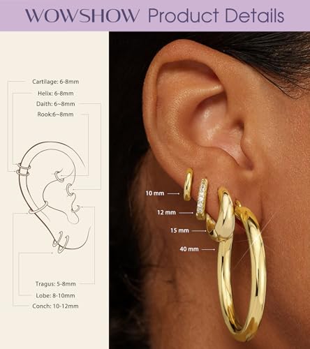 wowshow Gold Hoop Earrings for Women Chunky Hoops 14K Gold Plated Thick Hollow Tube Lightweight Earrings for Mother Birthday Gifts 20/25/30/40/50MM - color: Gold-40mm+11mm+8mm+6mm
