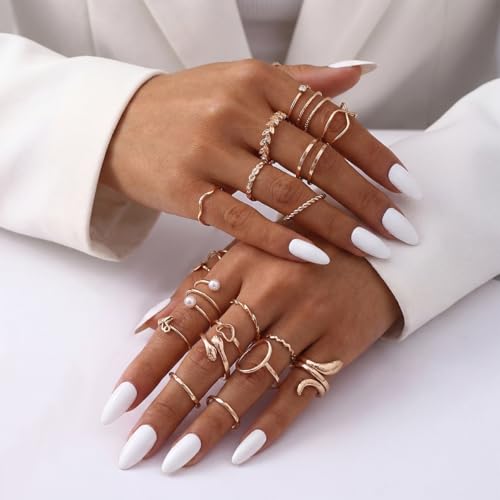 42-Piece Gold Tone Stackable Ring Set for Women, Boho Minimalist Stacking Rings with Crystal & Heart Accents, Adjustable Open Band Jewelry for Daily Wear - style: TZJ-003354-01