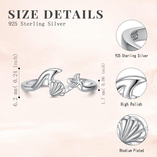 925 Sterling Silver Toe Ring Adjustable Butterfly Filigree Boho Ocean Wave Summer Jewelry for Women - style: Starfish Seashell