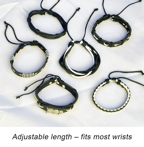 8Pcs Punk Leather Bracelet Set for Men & Women, 6Pcs Braided PU Cuffs, Necklace & Keychain, Adjustable, Stackable - style: Owl