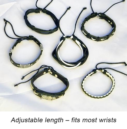 8Pcs Punk Leather Bracelet Set for Men & Women, 6Pcs Braided PU Cuffs, Necklace & Keychain, Adjustable, Stackable - style: Owl