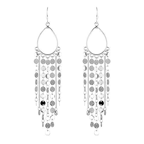 Bohemian Boho Tassel Dangle Drop Earrings for Women – Lightweight Filigree Gypsy Coin Chandelier Disc Charm Hoops – included Gift Box - style: Teardrop - Silver