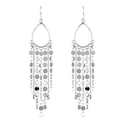 Bohemian Boho Tassel Dangle Drop Earrings for Women – Lightweight Filigree Gypsy Coin Chandelier Disc Charm Hoops – included Gift Box - style: Teardrop - Silver