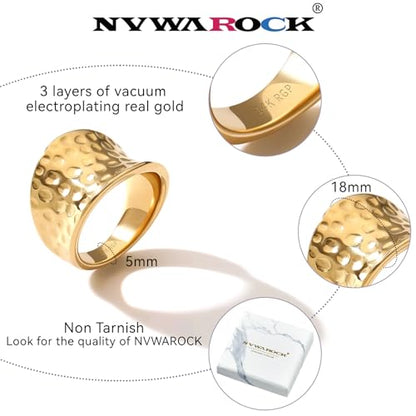 Wide Statement Hammered Band Rings for Women and Men，High 14K Gold Plated Polish Large Thumb Index Full Finger Rinds Size 5-10（Gold and Silver） - color: Gold