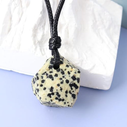 FANASY Natural Raw Crystal Necklace for Women Irregular Stone Necklaces Spiritual Gemstone Pendant with Adjustable Rope - color: Spotted Stone