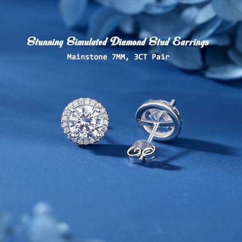 925 Sterling Silver 2-4 Carat Lab Simulation-Diamond Stud Earrings 5A Cubic Zirconia Stud Earrings Hypoallergenic White Gold Plated, Perfect Jewelry Gifts - style: Round Cut 7MM
