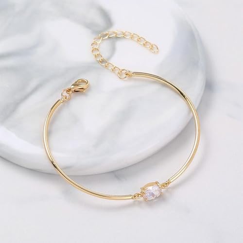 Elegant Yellow Gold Oval Cubic Zirconia Bracelet, Geometric Rhinestone Bangles And Bangle Bracelets For Women Minimalist Oval Shaped Jewelry Perfect Daily Wear