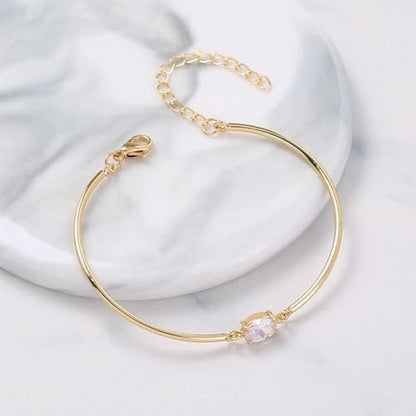 Elegant Yellow Gold Oval Cubic Zirconia Bracelet, Geometric Rhinestone Bangles And Bangle Bracelets For Women Minimalist Oval Shaped Jewelry Perfect Daily Wear
