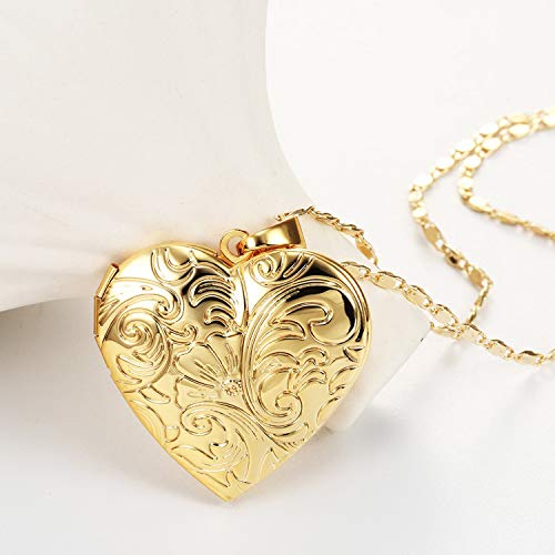 Locket Necklace that Holds Pictures Flower Lockets Pendant Necklaces Birthday Gifts Jewelry - style: Gold-plated Heart