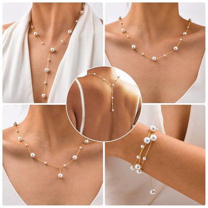 Pearl Necklace for Women 925 Sterling Silver Single Pearl Jewelry with Shell Pearl Pendant - Dainty Choker Necklace Suitable for Anniversary, Wedding, Birthday Gifts - color: Gold