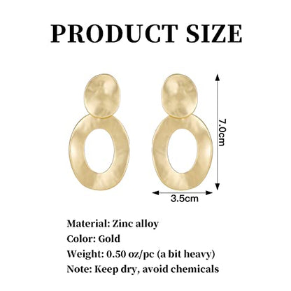 Gold Metal Clip On Earrings for Women Non Pierced Dangle Drop Earrings Multiple Styles - color: gold oval hollow
