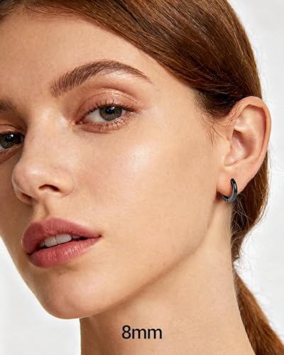 PROSTEEL Huggie Hoop Earrings For Women with 925 Sterling Silver Post | 8/10/12/14/16/18/20mm,14K Gold Plated/Black/Rose Gold/Silver Brass Lightweight Cubic Zirconia Cartilage Piercing Earring - color: 1. Black, size: 8mm