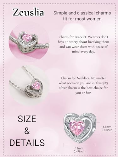 Heart Birthstone Charms for Bracelets, 925 Sterling Silver Women Bead Charms for Charm Bracelets Necklace, Mother's Day Birthday Anniversary Jewelry Gifts for Wife Mom Grandma Daughter - style: Bead - Oct - Tourmaline