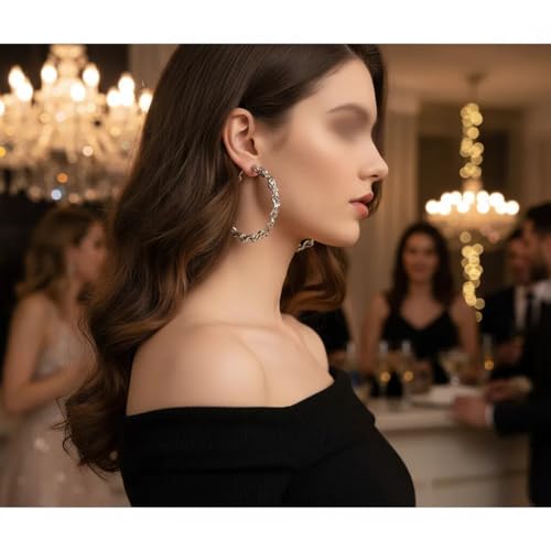 Large Hoop Earrings for Women Trendy, Dainty 70mm Gold/Silver Plated Huggie Hoops Hypoallergenic Post Fashion Statement Jewelry - style: Silver