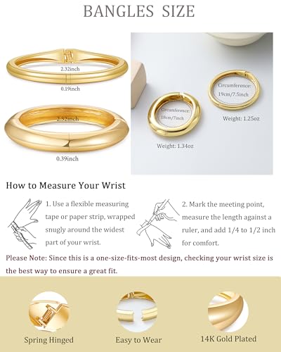 2pcs Gold Bangle Bracelets for Women, Trendy Hinged Cuff Open Wide Chunky Gold Bracelet Stack Arm Cuff Jewelry for Women - color: I-Silver Bangle