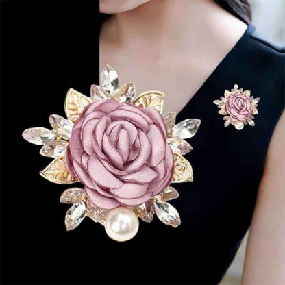 Rose Flower Brooch for Women Large Flower Brooch Elegant Pearl Brooches Handmade Crystal Pearl Pins Fabric Floral Lapel Pin Christmas Valentine's Day Dress Suit Accessories - color: otherC