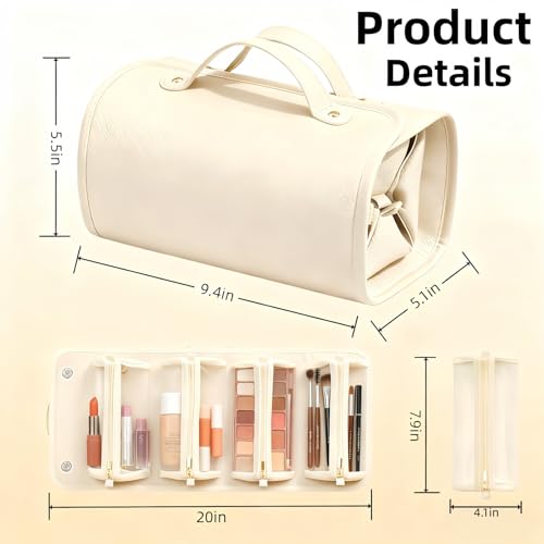 Large Makeup Bag Faux Leather Cosmetic Bag Travel Clear Toiletry Bag for Women Girls Daily Portable Makeup Organizer.