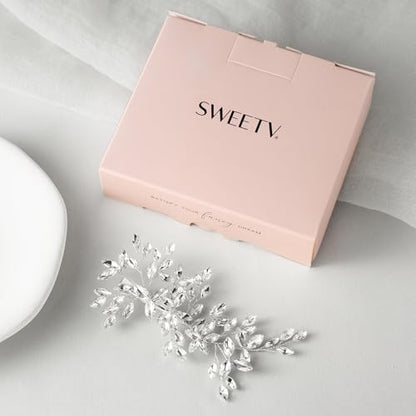 SWEETV Wedding Hair Comb Pieces Bridal Combs Bride Hair Accessories Clip | Rhinestone Hair Pieces Crystal Bridal Side Combs Elegant Wedding Hair Clip Wedding Hair Pieces for Women Girls Bridesmaid - color: Silver-B