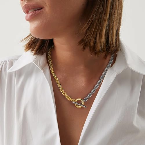 Wire Necklaces for Women, 2 Tone Link Chain Necklaces Circles Adjustable Necklaces Costume Jewelry for Women Gifts - color: Two-Tone