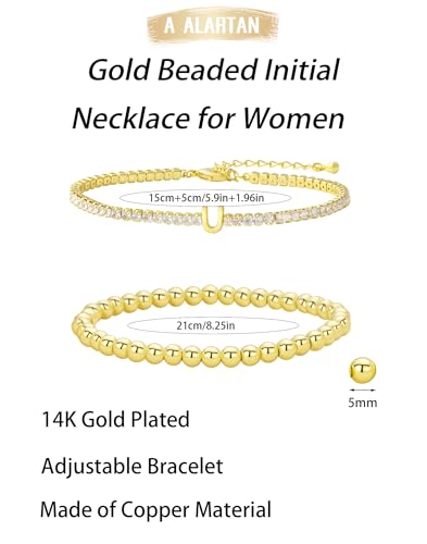 14K Gold Plated Bracelets for Women Dainty Tennis Initial Bracelet Trendy Beaded Stackable Charm Bracelets Layered Waterproof Bracelet Dainty Bracelet for Women Jewelry Gifts - style: U