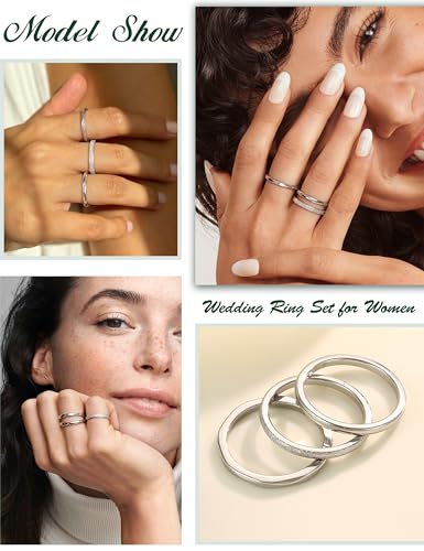JOERICA 3Pcs 2mm Stainless Steel Women's Stackable Eternity Ring Band Engagement Wedding Ring Set 4-9