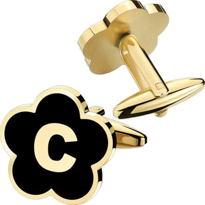 Initial Cufflinks for Mens,Personalized Black Glod Pated Letter Shirts CuffLinks,Stainless Steel Cuff Links, Business Wedding Gift A-Z - style: Letter C