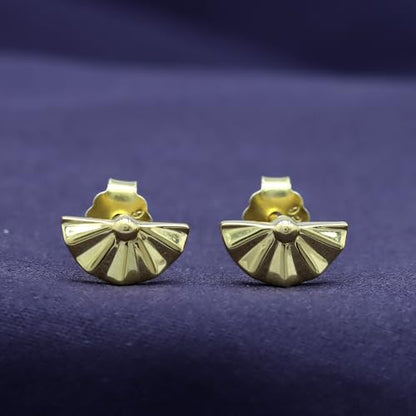 AFFY 14K Gold Plated 925 Sterling Silver Plain Minimalist dainty Stud Earrings Jewelry For Her Women Birthday Gift - color: Fan