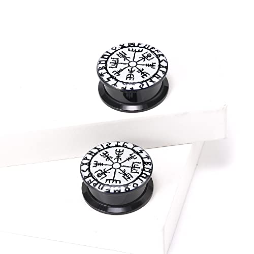 1 Pair Acrylic Solid Screw On Ear Plugs Tunnels Scandinavian Norse Viking Symbol Resin Allergy Free Stretcher For Women Men Body Piercing Jewelry - size: 16mm