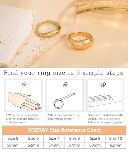ZOERAY Chunky Gold Rings for Women Non Tarnish 14K Gold Plated Stackable Rings for Women Pinky Thumb Statement Engagement Eternity Wedding Band Ring Set Waterproof Gold Jewelry Rings Gifts Size 6-10