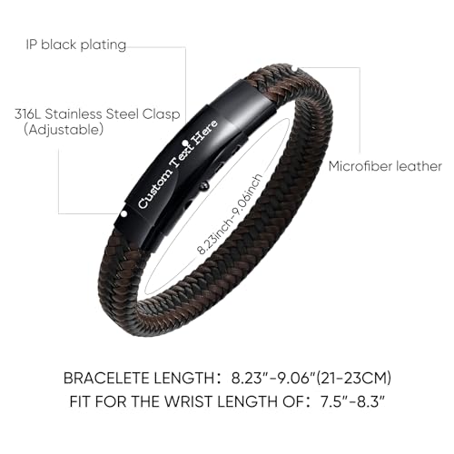 VNOX Men's Inspirational Mantra Engarved Handmade Braided Leather Adjustable Cuff Bangle Bracelet Encouragement Motivational Gift for Men - style: Black-Brown