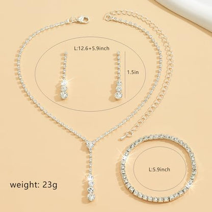 Gold Jewelry Set for Prom,Pearl Necklace Earrings Bracelet Crystal Bridal Wedding Prom Dresses Costume Jewelry Accessories Rhinestone Bridal Jewelry Set for Women - color: Silver