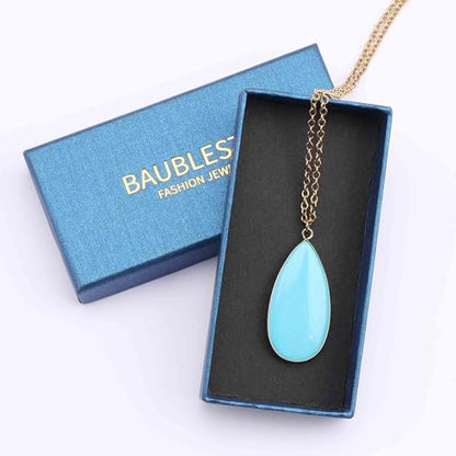 BaubleStar Teardrop Natural Crystal Healing Stone Pendant Necklace | Birthstone Quartz Necklace for Women, Multi-Color Available - color: Turquoise Blue