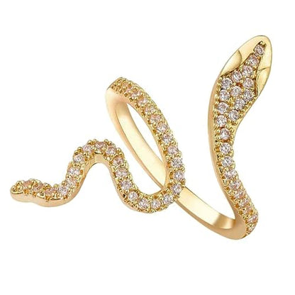 18K Gold Plated Rings for Women and Teen Girls Non Tarnish Cubic Zirconia Fidget Ring Butterfly/Snake/Mesh/Cross/Crown Knuckle Ring Open Adjustable Statement Stacking Chunky Rings - color: Snake