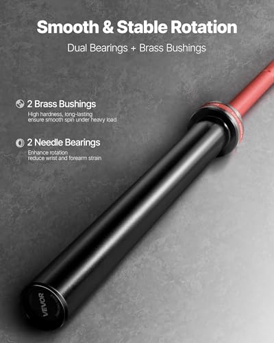 VEVOR 7FT/6FT/4FT Olympic Barbell Bar, Fits 2-Inch Weight Plates, Barbell Bar with Knurled Grip for Strength Training, Weightlifting, Squat, Deadlift, Bench Press, Curl, Overhead Press, 500lbs/700lbs/1000lbs Capacity - size: 7FT, 1000LBS