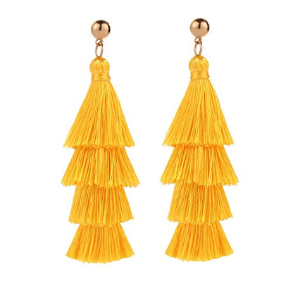BaubleStar Bohemian Layered Tassel Drop Earrings for Women | Lightweight Statement Party Festival Jewelry - color: Yellow