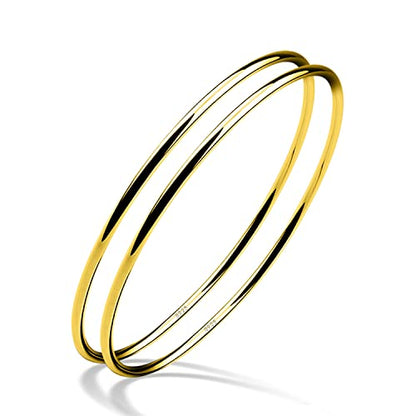 H&Beautimer 925 Sterling Silver Bracelet for Women's Italian Handmade Solid Bangle 2/3/4/5/6/7 Set Rose Gold Fine Jewelry With Gift Box - color: Gold 2set, size: 60MM