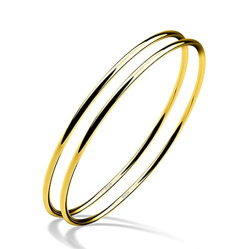 H&Beautimer 925 Sterling Silver Bracelet for Women's Italian Handmade Solid Bangle 2/3/4/5/6/7 Set Rose Gold Fine Jewelry With Gift Box - color: Gold 2set, size: 65MM