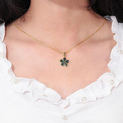 CiNily Opal Leaf/Flower Pendant Necklace for Women Silver Plated Jewelry Gift - color: Flower-Black