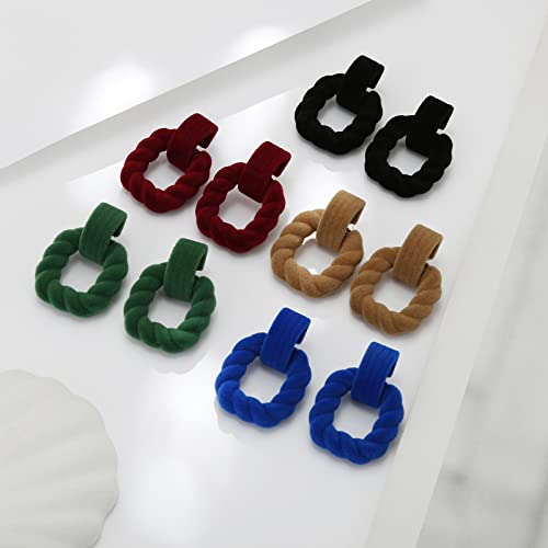RUOFFETA Rectangle Earrings for Women, Acrylic Square Earrings Twisted Geometric Statement Jewelry - color: Dark Green Velvet