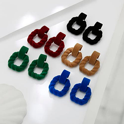 RUOFFETA Rectangle Earrings for Women, Acrylic Square Earrings Twisted Geometric Statement Jewelry - color: Dark Green Velvet