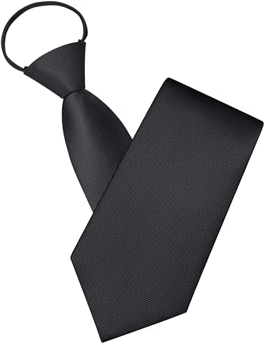 GUSLESON 3.15"（8cm） Mens Pre-tied Adjustable Zipper Tie Solid Necktie for Business and Wedding - color: Black