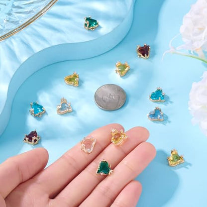 Beadthoven 15pcs Brass Micro Pave Cubic Zirconia Heart Charms Glass Crystal Love Heart Dangle Charms Colorful Faceted Rhinestone Pendants for Valentine’s Day DIY Necklace Bracelet Jewelry Making - color: Faceted Heart