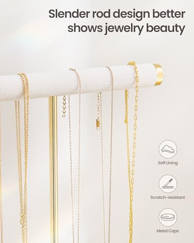 Lolalet 2-Tier Necklace Holder Display, Jewelry Stand with Ring Tray -White | Velvet Wrapped Jewelry Organizer, Tall Bracelet Stand for Bangles Watches Earrings, Gifts for Mom Girls Women Mother's Day - color: White