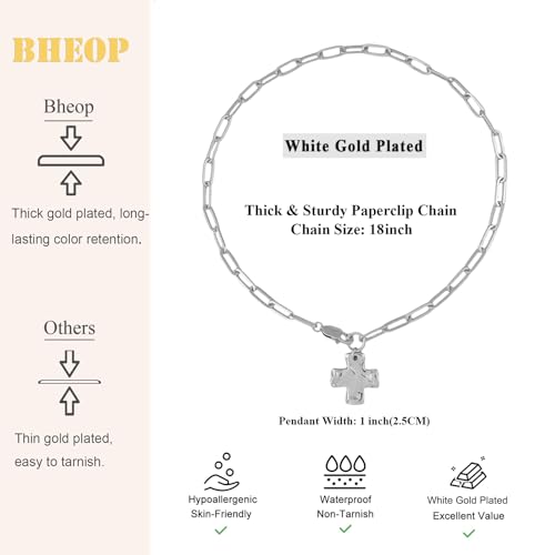 Bheop Chunky Cross Necklace for Women, 14K Gold Silver Statement Necklace | Sturdy Paperclip Chain, Hammered Pendant, Vintage Charm, Trendy Costume Jewelry, Faith Christian Religious Gift, Non Tarnish - style: SL-Cross Necklace(1 inch Pendant)